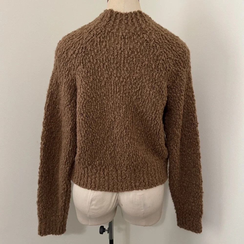 Maeve Small Textured Mock Neck Sweater ~ Brown Cropped Wool Minimal Cozy - Picture 3 of 8
